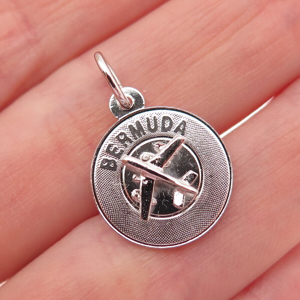 Rembrandt RJL 925 Sterling Silver Vintage Bermuda Airplane Mini Charm Pendant